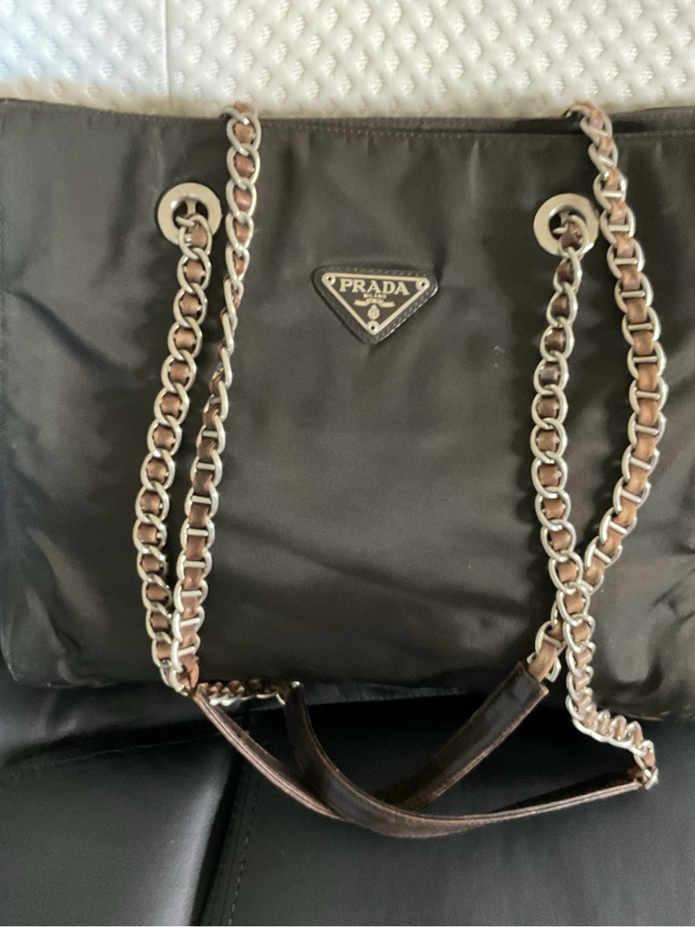 Prada Black Tote with Gold Chain Straps - Picture 3 of 16
